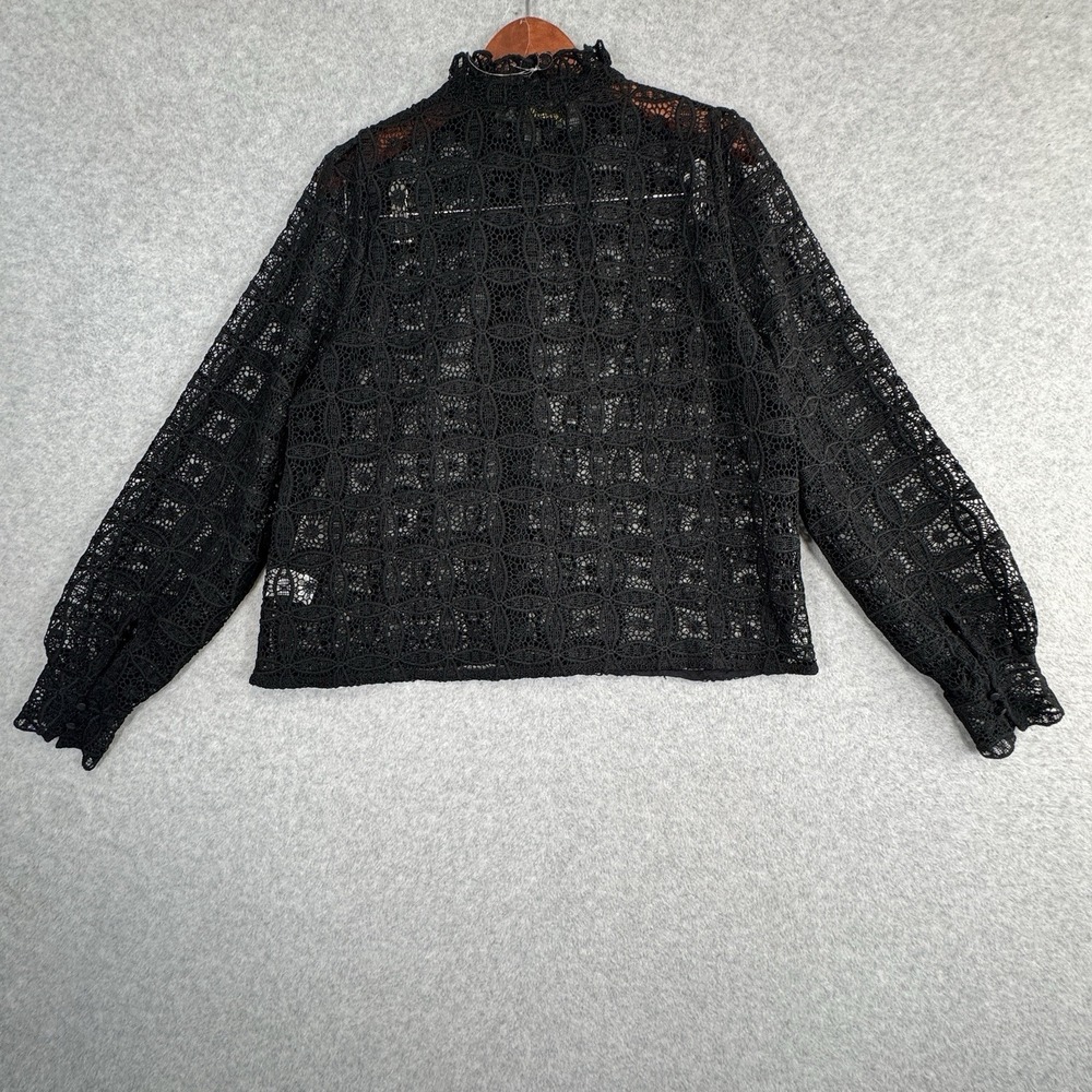 House of Harlow 1960 Black Eyelet Ruffle Neck Button Front Blouse NWT L Floral - Picture 11 of 14